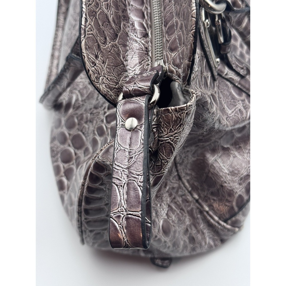 Vintage Y2K Guess Metallic Pewter Faux Croc Embossed Shoulder Bag w/ Silver HW - Picture 3 of 16